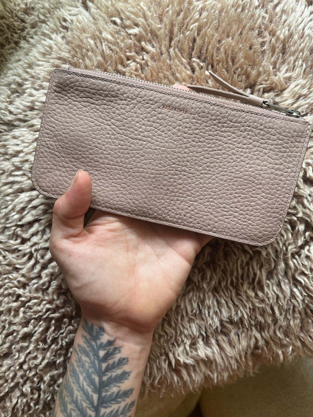 AllSaints Pebbled Blush Wallet Insert in Dusty Pink